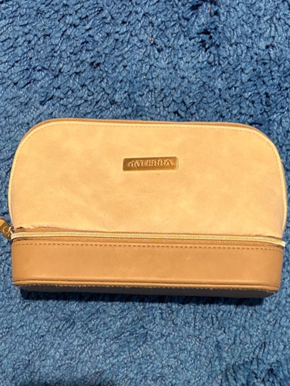 Doterra Beige and Tan Dual-Toned Cosmetic Pouch with Gold Accent